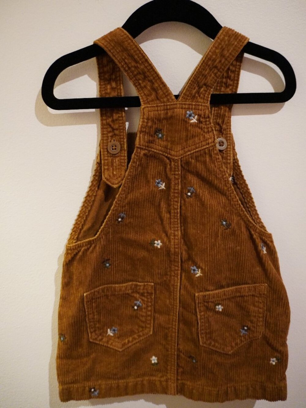 Baby GAP 2T Corduroy Overall Skirt with Embroidered Flowers Brown 100% Cotton - Picture 3 of 5